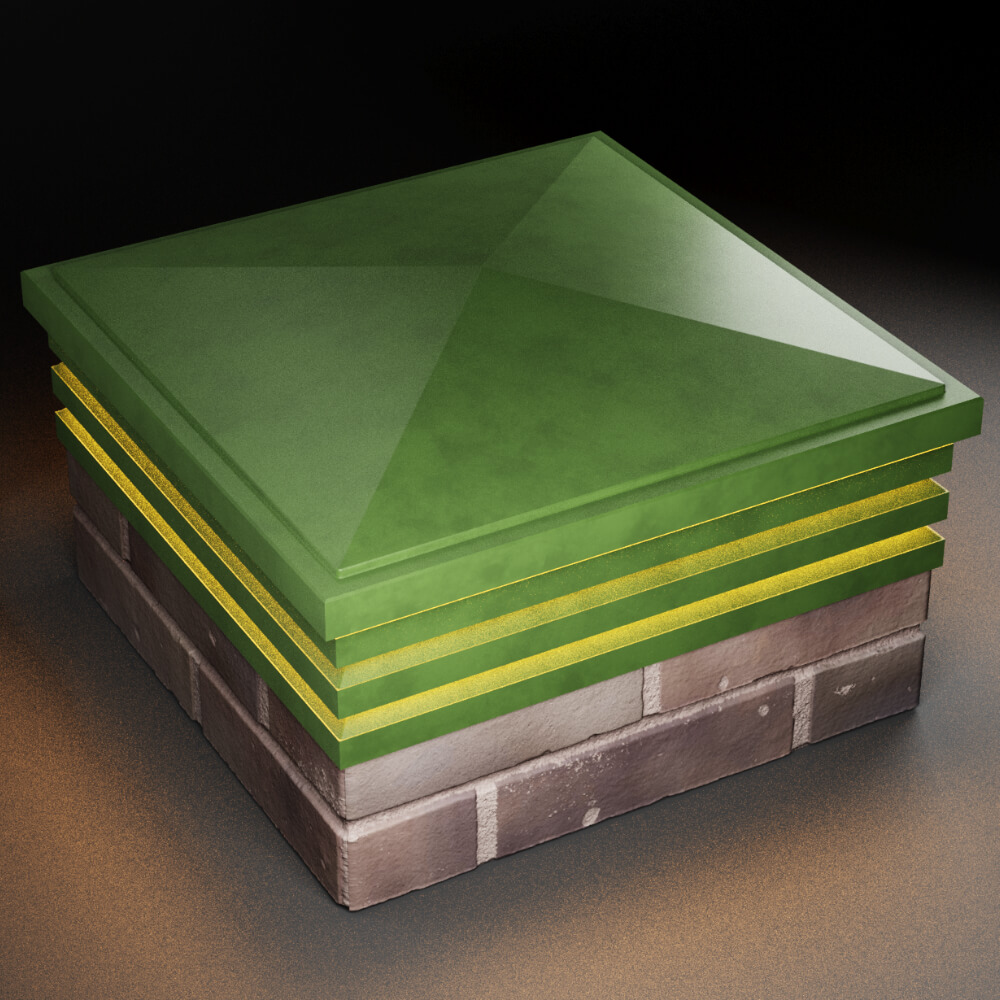 Колпак Zking Бона ХайТек Зеленый на столб 2х2 кирпича (513х513мм) с подсветкой в Крымске фото