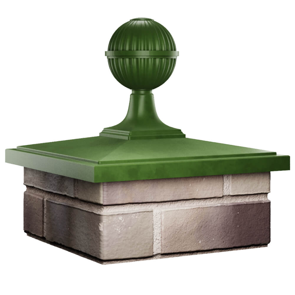 Колпак Zking БонаМоно Зеленый с шаром на столб 1.5х1.5 кирпича (385х385, 400х400мм) в сборе в Крымске фото
