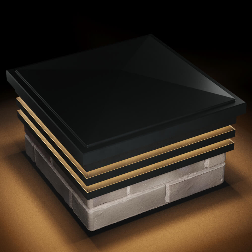 Колпак Zking Бона ХайТек Черный на столб 1.5х1.5 кирпича (385х385мм) с подсветкой в Крымске фото