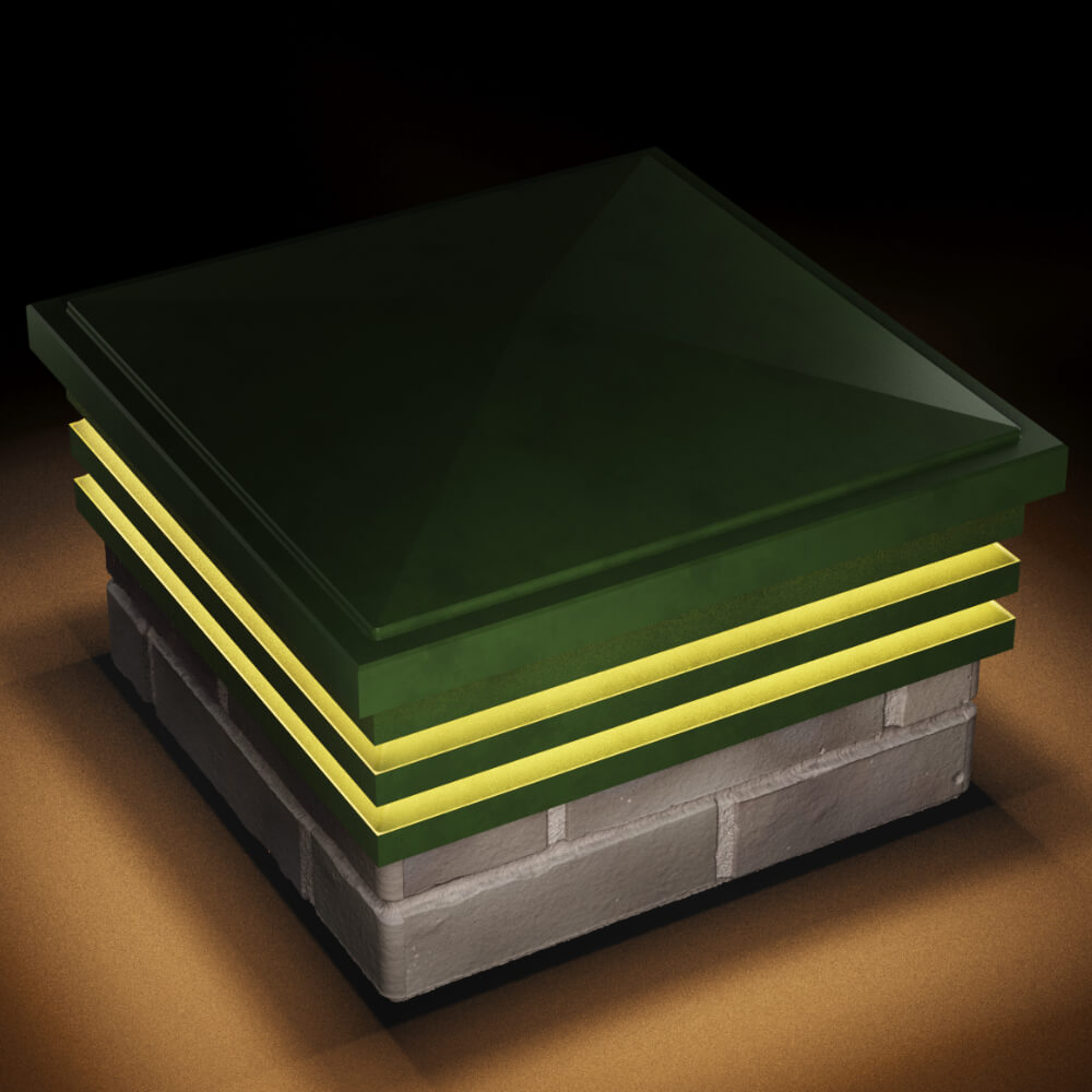 Колпак Zking Бона ХайТек Зеленый на столб 1.5х1.5 кирпича (385х385мм) с подсветкой в Крымске фото