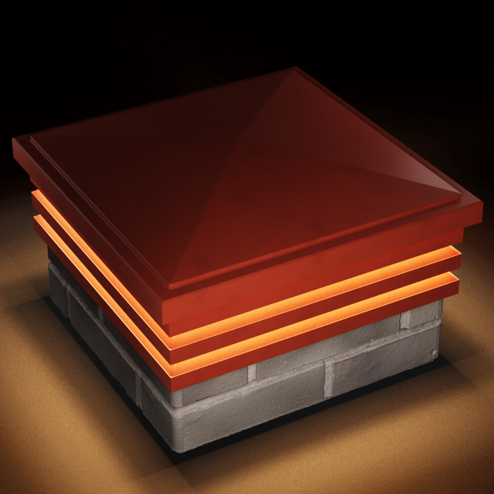 Колпак Zking Бона ХайТек Красный на столб 1.5х1.5 кирпича (385х385мм) с подсветкой в Крымске фото
