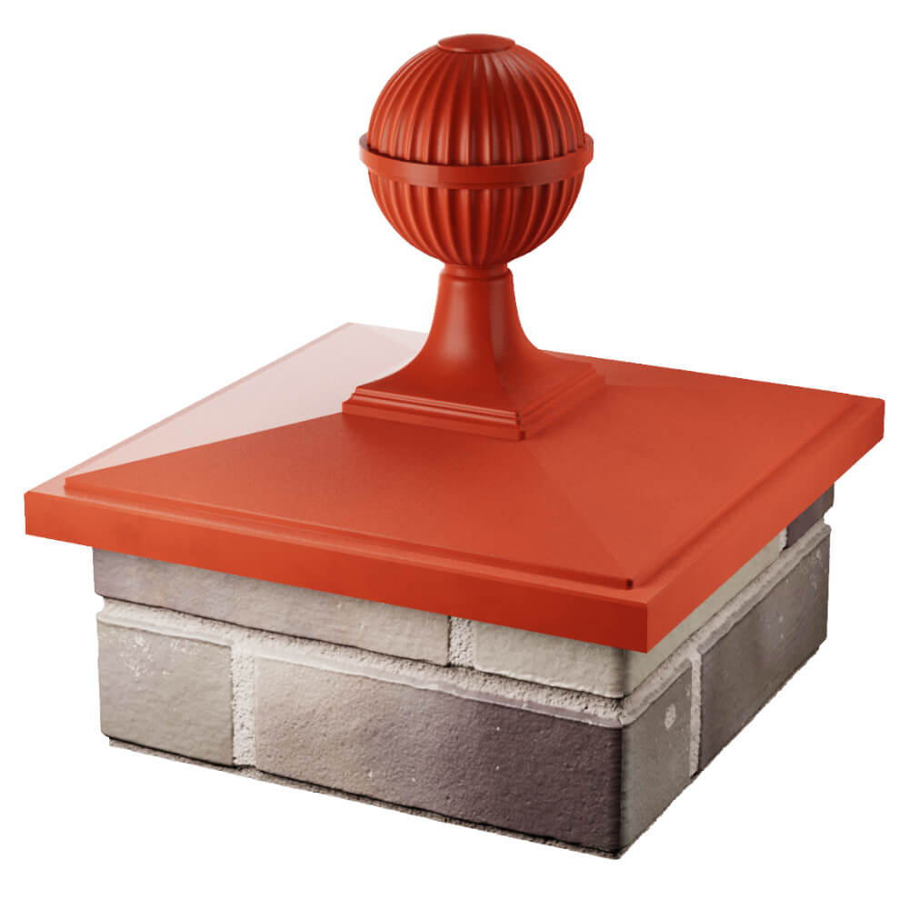 Колпак Zking БонаМоно Красный с шаром на столб 1.5х1.5 кирпича (385х385, 400х400мм) в сборе в Крымске фото