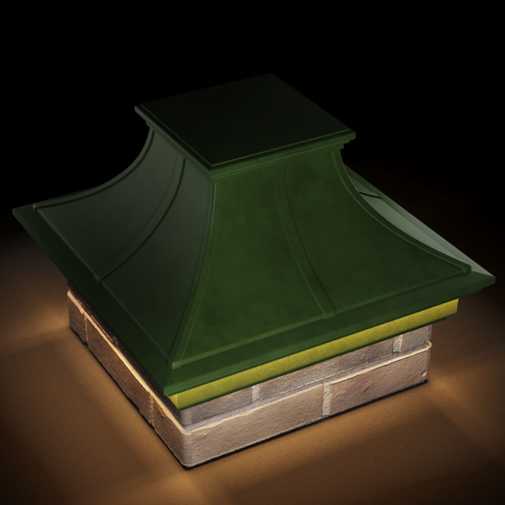 Колпак Zking Монблан Премиум Зеленый на столб 1.5х1.5 кирпича (385х385мм) с подсветкой в Крымске фото